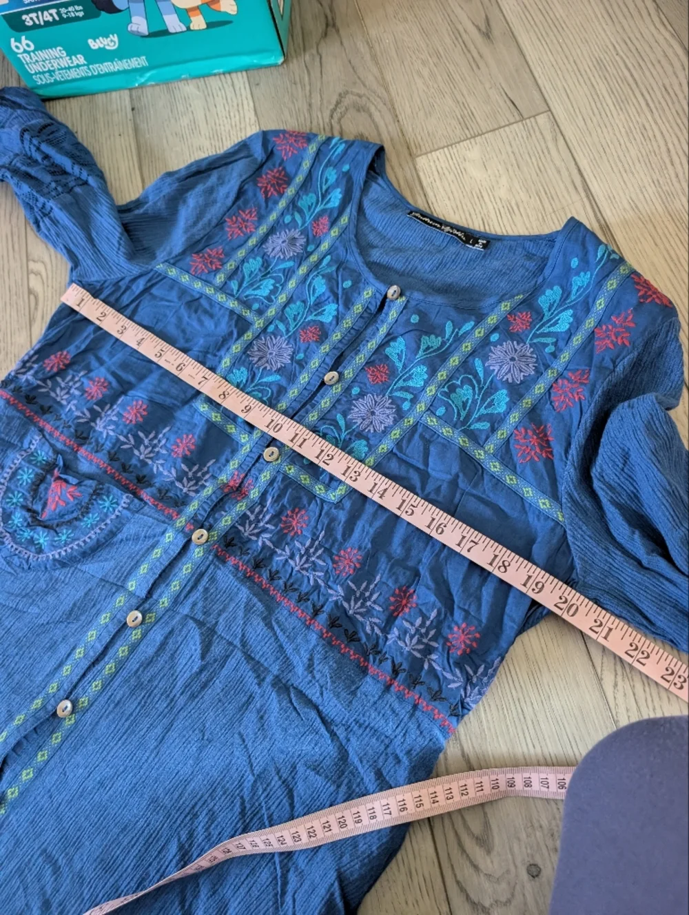 Gudrun Sjoden Embroidered Cotton Floral Folklore Button Down Mini Dress Size L - Picture 7 of 8